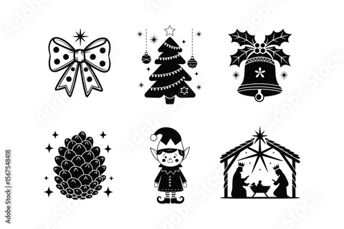 Christmas Holiday and Nativity Scene Icons Set