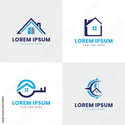 Home solution house real estate logo design icon mark concept collection