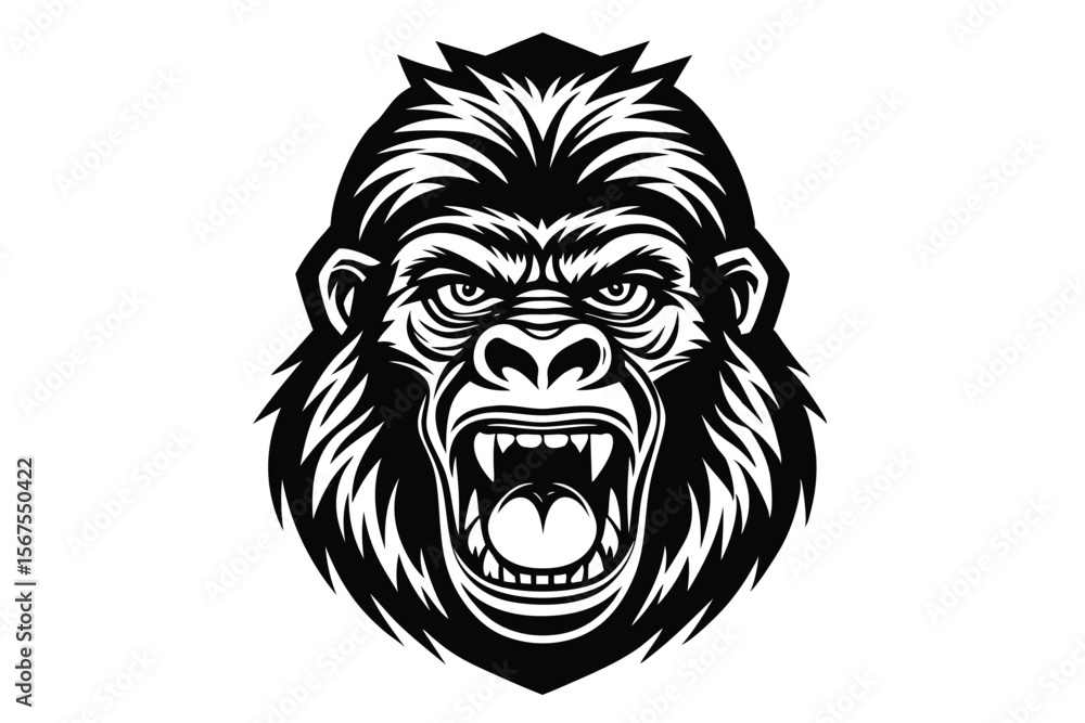 Fototapeta premium The ape looks seriously imposing as he stares straight ahead, framed with orange fur