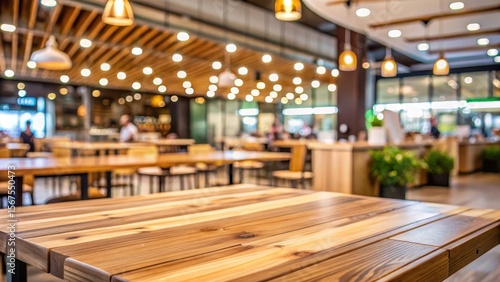 Wallpaper Mural Wooden table with blurred food court background in a modern restaurant setting Torontodigital.ca