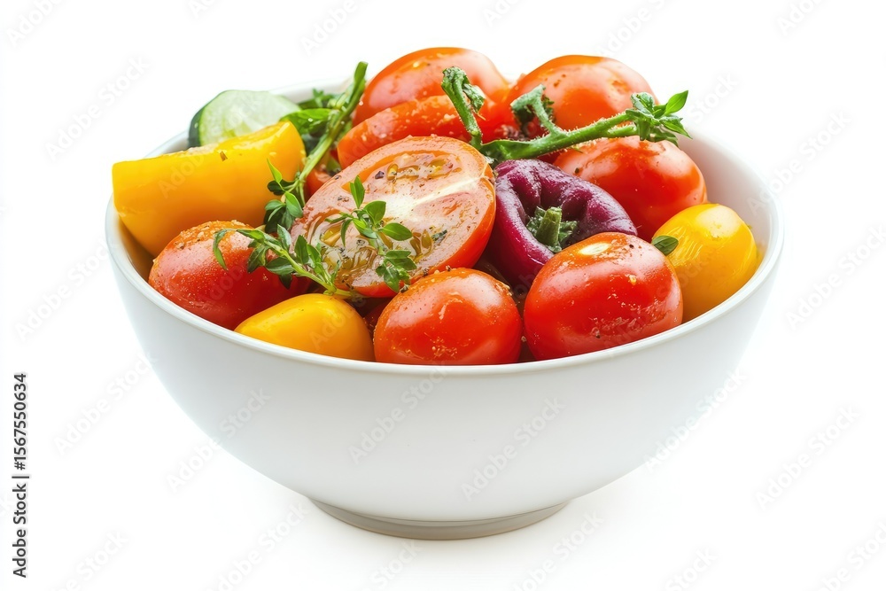 Bright and Vibrant Vegetables in a Bowl Isolated on White Background, Depth of Field Bright and Vibrant Vegetables in a Bowl Isolated on White Background, Depth of Field
