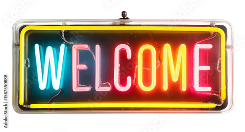 Neon sign with the text Welcome isolated on transparent background.