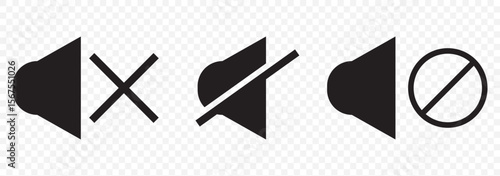 An icon that increases and reduces the sound. Icon showing the mute. A set of sound icons with different signal levels in a flat style. Vector on Transparent Background. EPS 10.