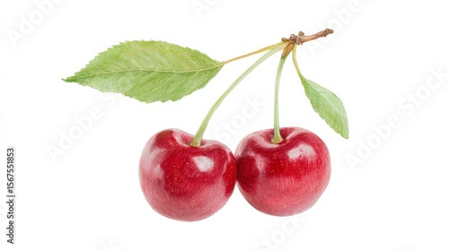 Wallpaper Mural Two glistening cherries bundled together, whispering secrets of summer solstice feasts and whimsical Hanami celebrations in vibrant orchards Torontodigital.ca