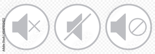 Volume Control icon set, Sound icon, mute icon, speaker icon, volume icon ,Vector Illustration In Gray Color  Loudspeaker and Silence Icons for Apps on Transparent Background. EPS 10.