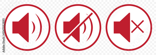 Speaker icon logo design. Sound icon, volume symbol, speaker sign. Audio, Sound System, Music Vector Graphics in Red Color on Transparent Background. EPS 10.