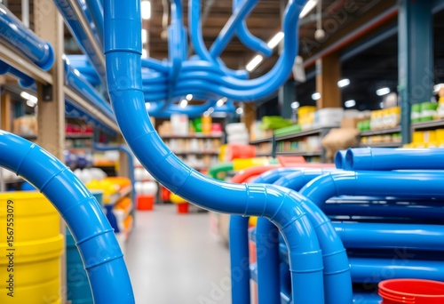 Blue plastic pipes at shop for sale