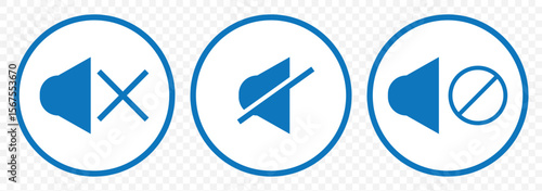 speaker icon set. Blue noise icons symbol. sound level. silent signs. Volume symbol on Transparent Background. EPS 10.