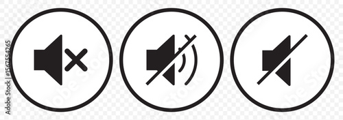 sound on off icons vector in line style . sound volume and mute icon. Volume allow and volume prohibit icon set. Sound and Mute. Volume icon set on Transparent Background. EPS 10.