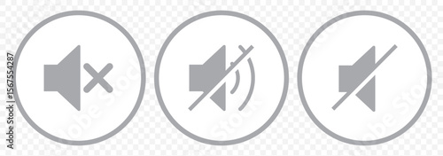 Volume Control icon set, Sound icon, mute icon, speaker icon, volume icon ,Vector Illustration In Gray Color  Loudspeaker and Silence Icons for Apps on Transparent Background. EPS 10.