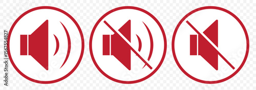 Volume icons. Red Sound volume plus icon. Speaker sign. Speaker icon set. volume icon vector. loudspeaker icon vector on Transparent Background. EPS 10.