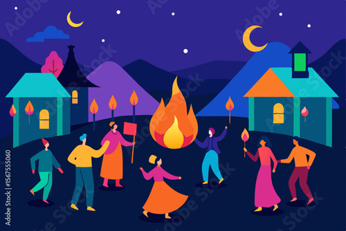 Vibrant Night Festival Rural Village Lanterns