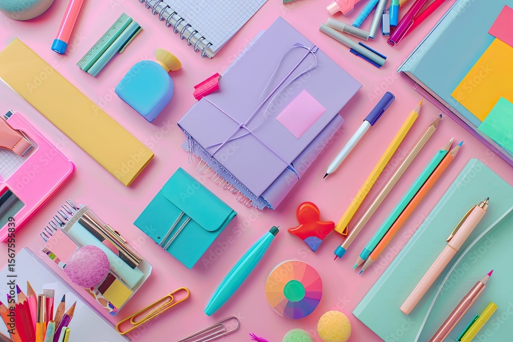 Work Place of a Creative Person with a Variety of Colorful Stationery Objects Work Place of a Creative Person with a Variety of Colorful Stationery Objects