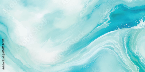 A serene watercolor ocean landscape with pastel blue and green abstract waves. Ideal for art prints, website headers, and peaceful branding.
