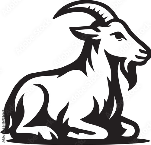 Majestic Mountain Goat Illustration Black and White Line Art