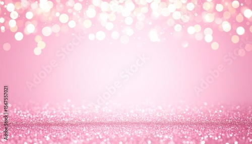Dreamy pink background with sparkling glitter and bokeh lights for celebration events