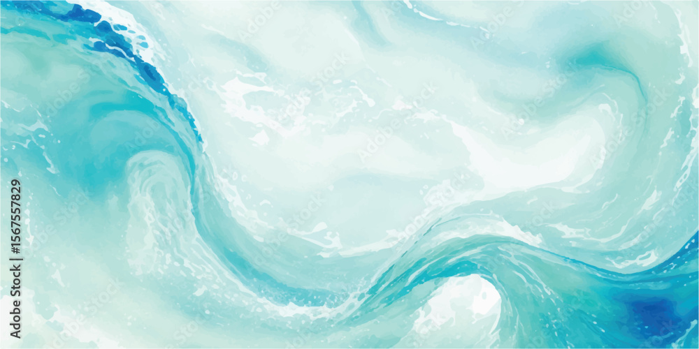 Fototapeta premium Soft watercolor wave background with pastel blue and green gradients. Perfect for spa branding, social media graphics, and serene designs. 