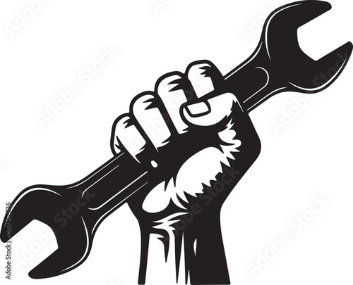 Man's silhouette with wrench in hand, a jazz musician's concert illustration