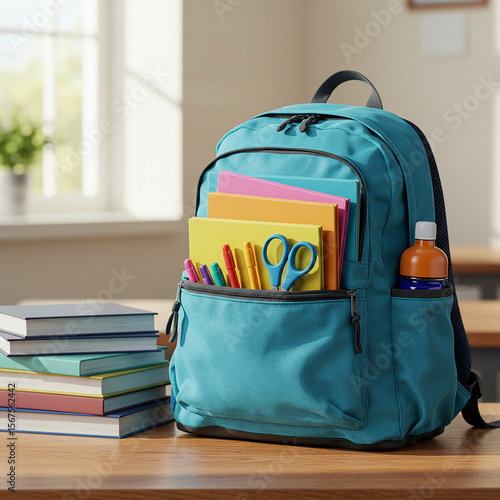 Schilderij op canvas school bag with books