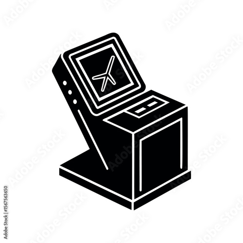 Black and White Icon of an Airport CheckIn Kiosk with Screen