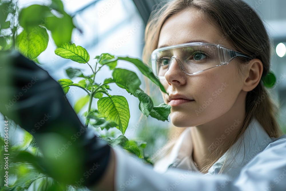Ultra Quality Picture of Biotechnology Woman Engineer Examining Plant for Disease Ultra Quality Picture of Biotechnology Woman Engineer Examining Plant for Disease