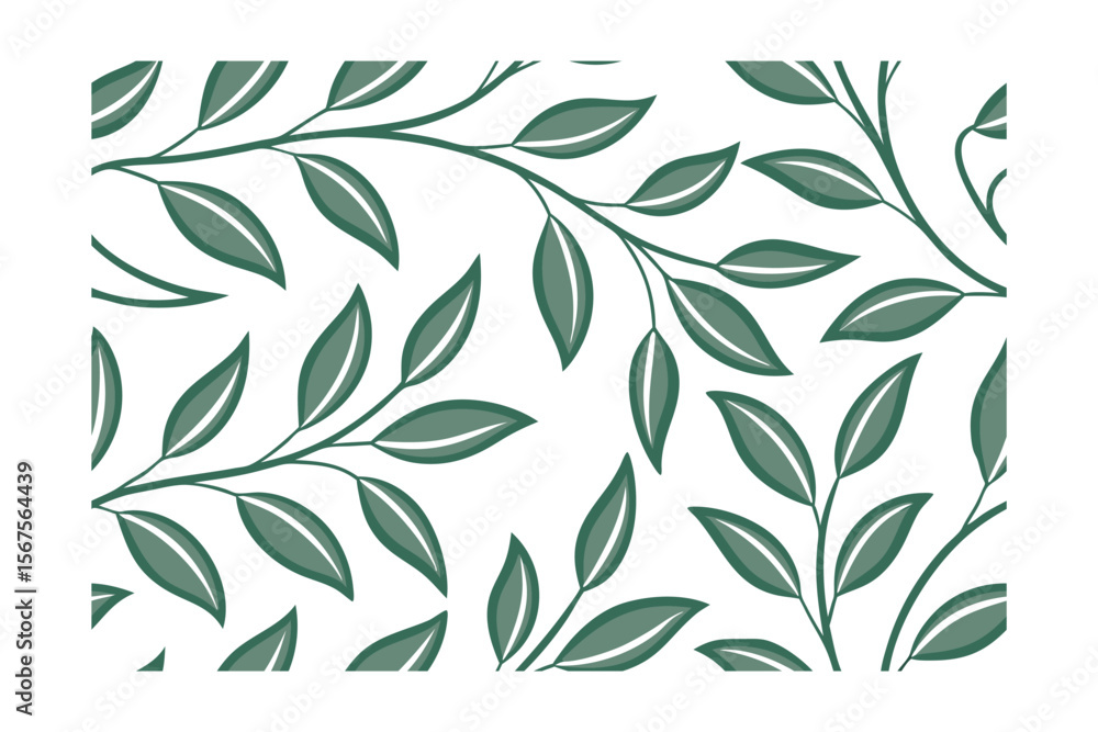 Fototapeta premium Green leaves on branches arranged in a repeating pattern on a botanical leaf