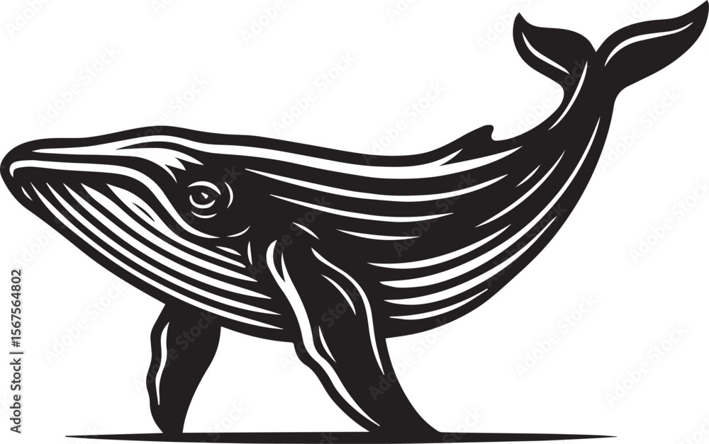 Fototapeta premium Majestic Whale Illustration Black and White Vintage Design