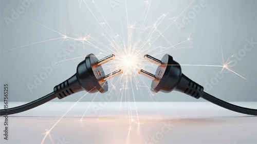 Black plugs sparking bright light electrical plugs