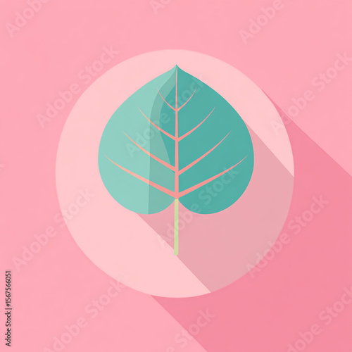 Green leaf vector illustration, perfect pink background for eco-friendly nature and environmental design concepts