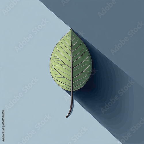 Green leaf with intricate veins stands out against a clear blue sky, embodying nature's fresh, natural beauty