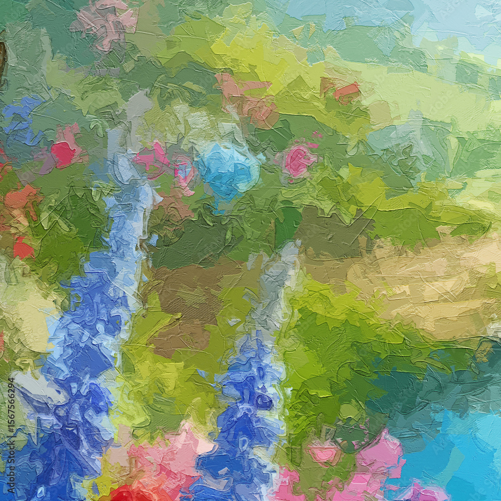 Naklejka premium Various oil paintings, flowers, waterfalls, forests, butterflies, roses, peonies, lake scenery
