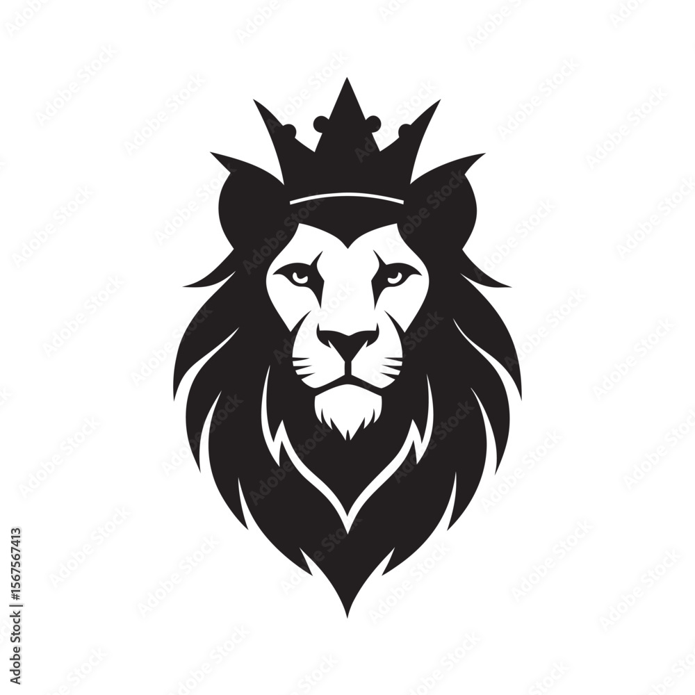Obraz premium Crowned Royal Lion Head Silhouette