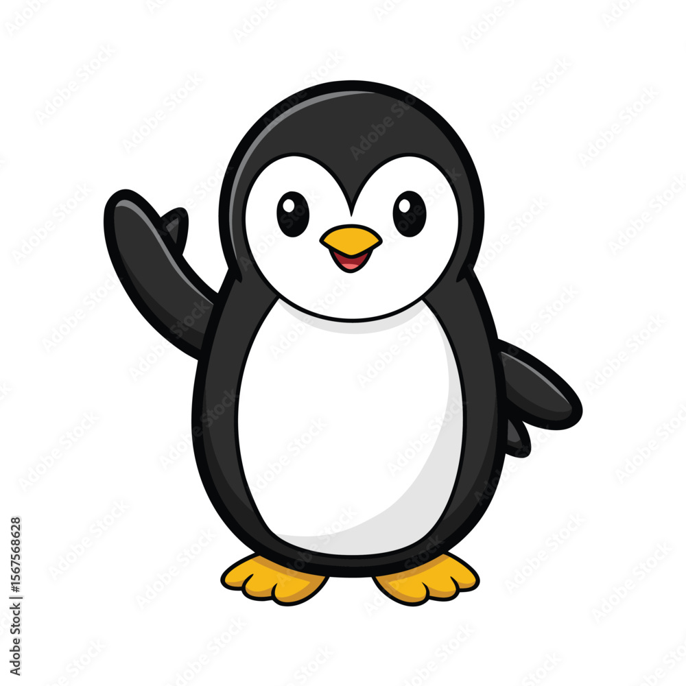 Obraz premium Cute Chubby Penguin Waving One Flipper