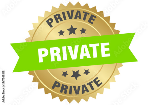 private. private round green and gold label isolated on transparent background