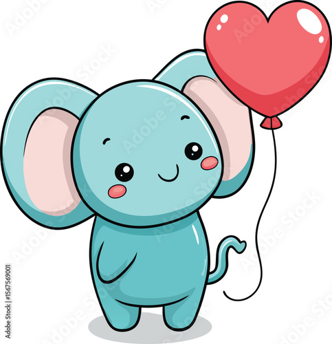 Cute Elephant Holding Heart Balloon with Trunk