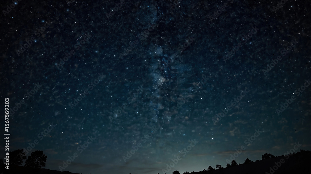 Obraz premium 山の向こうに見える星空、夜景