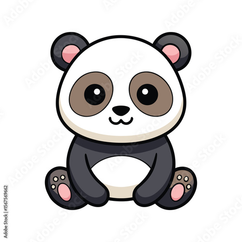 Cute Kawaii Panda Sitting and Smiling Simple Vector