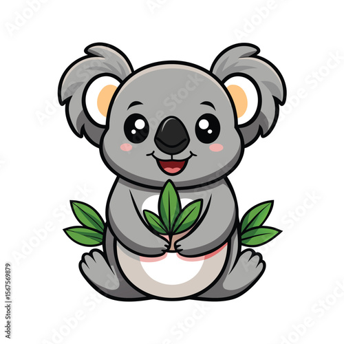 Cute Koala Eating Eucalyptus Leaves Gentle Expression