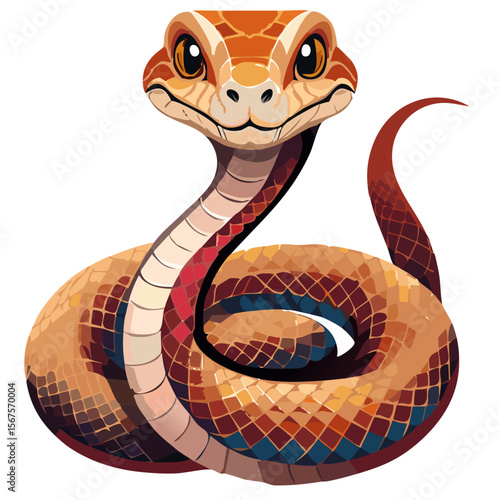 Old School American Diamondback Rattlesnake Vector – Fierce Coiled Snake with Fangs Exposed in Classic Traditional Tattoo Style


