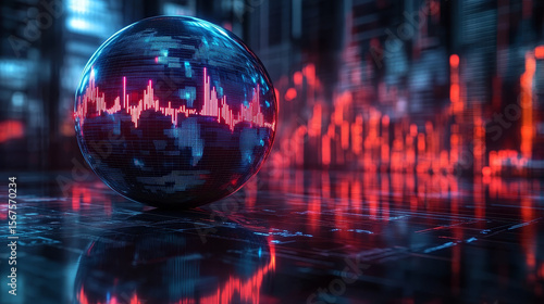 Observing stock market trading data through a crystal ball, global economic international trade concept