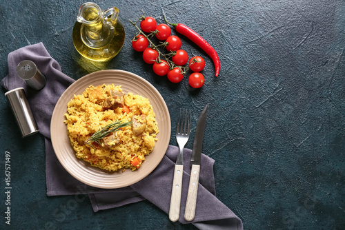 Plate of tasty pilaf with c...