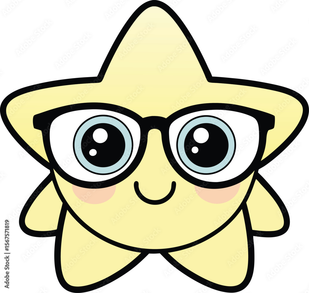 Cute Star Character with Glasses Nerdy Kawaii Style Cute Star Character with Glasses Nerdy Kawaii Style