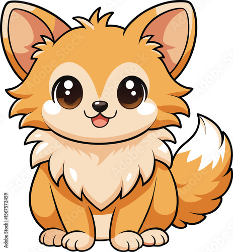 Fluffy Kawaii Puppy with Oversized Ears Wagging Tail