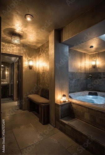 Warm, modern spa with hot tub