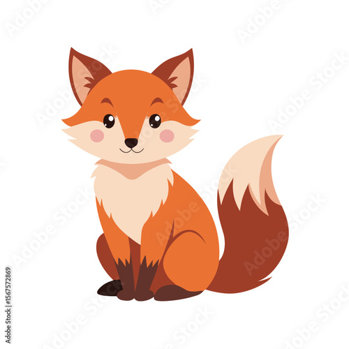 Fox with Fluffy Tail and Blushing Cheeks Sitting