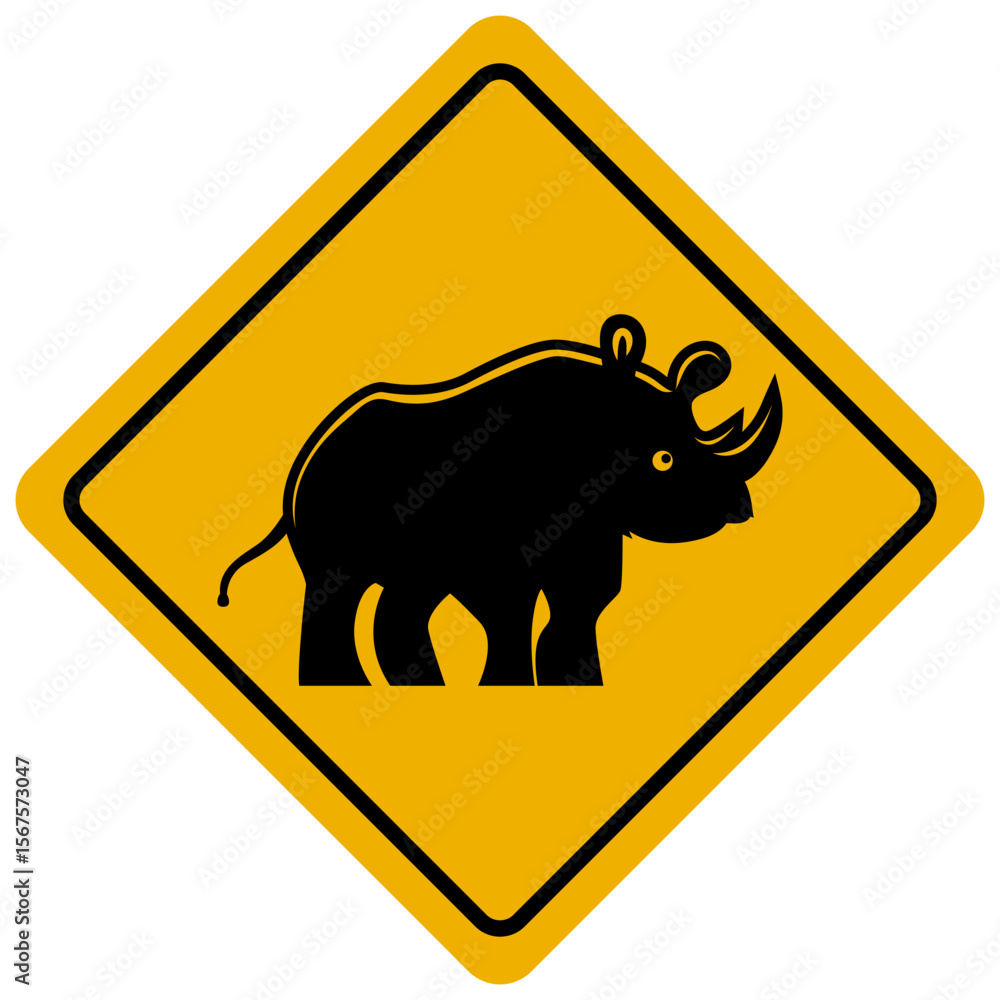 rhino warning sign. australian wildlife road sign rhino warning sign. australian wildlife road sign