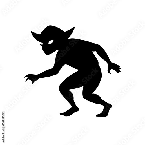 Cunning Black Silhouette Goblin Sneaking Mischievous Fantasy Creature