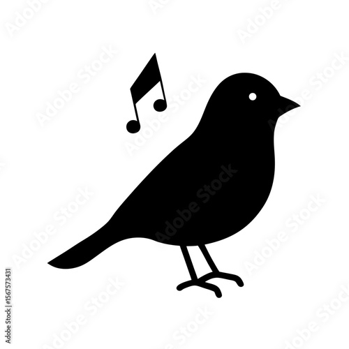 Charming Black Silhouette of a Finch Singing Beautiful Bird Melody