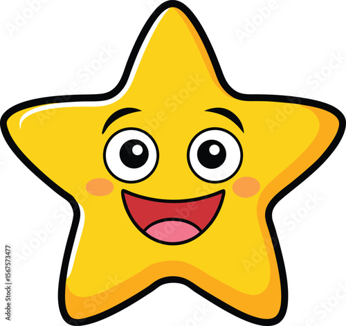 Happy Cartoon Star Rounded Edges and Cheerful Face
