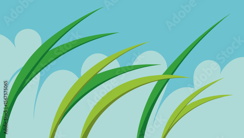 green grass on blue background
